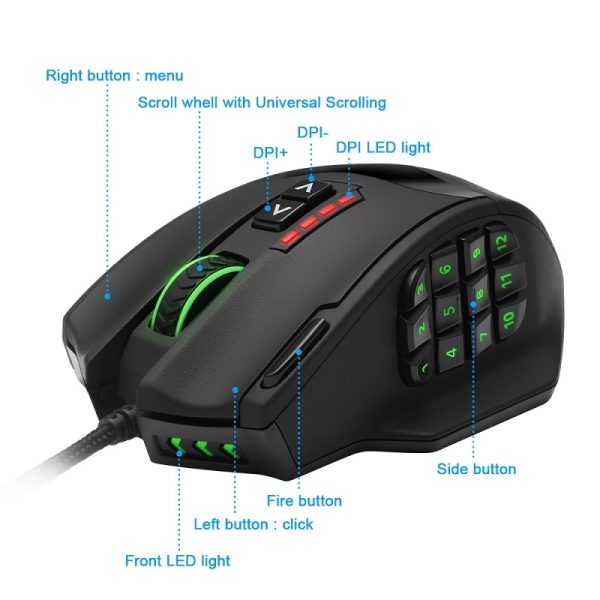 19 Buttons Gaming Mice USB Design