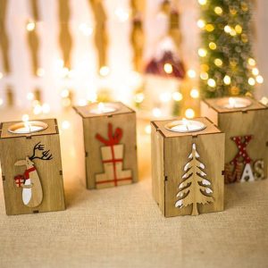 Christmas Candle Holder Wooden Décor