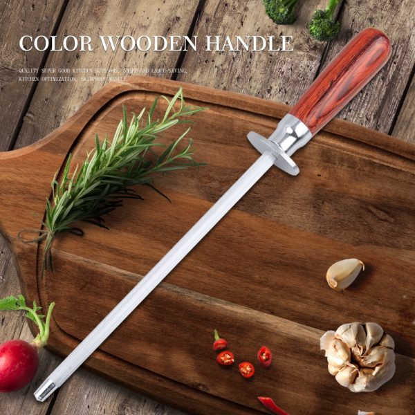 Knife Sharpener Rod Wooden Handle