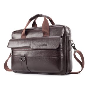 PI UNCLE 15.6 inch Multifunction Multi-Pocket Genuine Leather Macbook Storage Bag Men Briefcases Shoulder Crossbody Bag