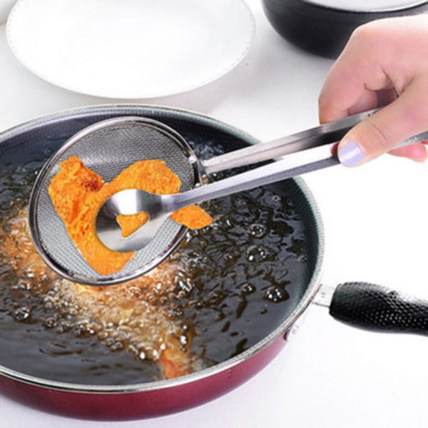 Steel Food Tongs with Strainer