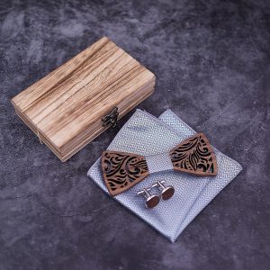 Wooden Bow Tie Mens Hanky Set