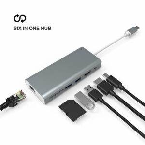 6 In 1 Type-C Hub Docking Station Adapter with 2* USB3.0/ SD Card Reader/ HDMI/ RJ45 Port/ PD Fast Charging
