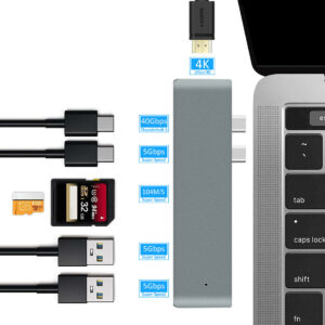 7-in-1 Dual USB-C Hub Adapter with 2 USB 3.0 Ports/USB-C Data Transmission Port/100W USB-C PD Charging Port/4K HD Display Interface/TF Camera Card Readers