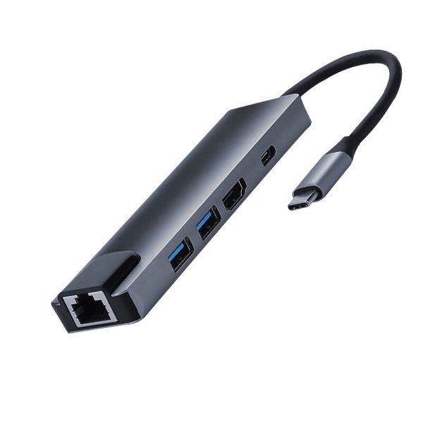 5-in-1 USB-C HUB Docking Station Adapter With 4K@30Hz HDMI /RJ45 Gigabit Ethernet/USB3.0*2 / PD Charging