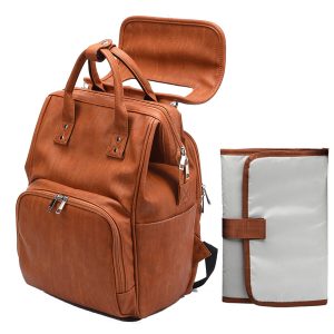 Large Capacity PU Leather with Multi-Pocket Diaper Storage Mummy Bag Backpack