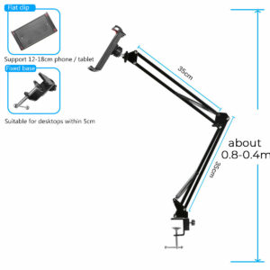 Universal 360 Rotation Adjustable Flexible Lazy Arm Online Course Aluminum Alloy Bed Table Mobile Phone Tablet Stand for 12-18cm Width Smart Phone Tablet for iPad Pro