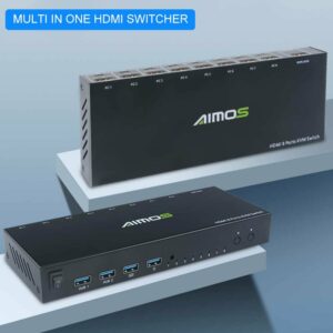 AIMOS AM-KVM801 Switch 8 In 1 Out 8 in 4 Out HDMI HUB Switcher Box Support 4K@30Hz for 8 PC Share Keyboard Mouse Converter