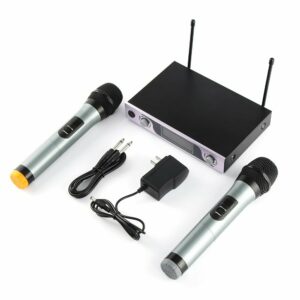Dual Channel VHF Handheld Wireless Microphone Receiver System with Adjustable Volume Control Two Cordless LCD Handheld Noise Reduction Mics for Home KTV Conference Karaoke
