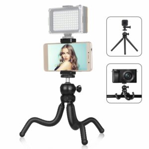 PULUZ PKT3041 Mini Octopus Flexible Tripod Holder with Ball Head & Phone Clamp + Tripod Mount Adapter & Long Screw for GoPro SLR Cameras Cellphone