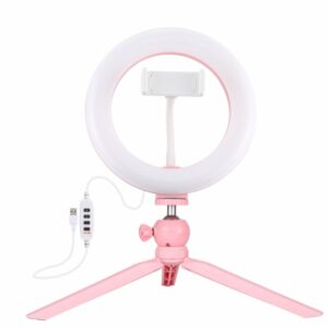 PULUZ PU459F 7.9 inch 20cm LED Ring Light + Desktop Tripod Mount Dimmable Dual Color Temperature Curved Light Photography Video Lights with Phone Clamp
