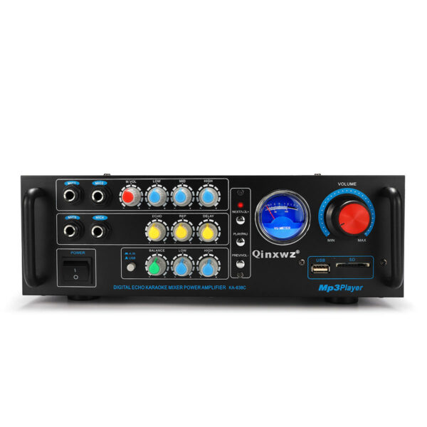 Qinxwz KA-638C 2CH 80W UV Meter Amplifier Karaoke Mixer Support Memory Card USB Microphone