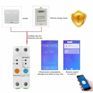 2P 63A eWelink Single Phase Din Rail WIFI Smart Switch Energy Meter Leakage Protection Remote Read KWh Meter Wattmeter Works with Alexa Google