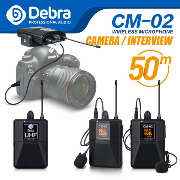 Debra CM Series CM-01/02 UHF Wireless Lavalier Microphone with 30 Selectable Channels 50m Range for DSLR Camera Interview Live recording