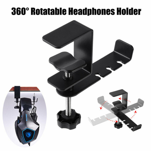 Headphones Hook 360° Rotatable Metal Head-Mounted Earphones Holder Headset Bracket Stand Hanger Mount