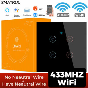 SMATRUL Tuya 433mhz Smart Wifi Touch Switch Light EU No Neutral Wire Required Remote Timing Control On Of for Alexa Google Home