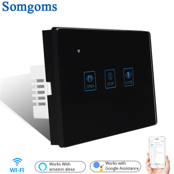 Somgoms RF433+WiFi Curtain Touch Wall Switch Crystal Panel Electric Motorized Blinds Smart Switch Tuya Remote Control With Google Home