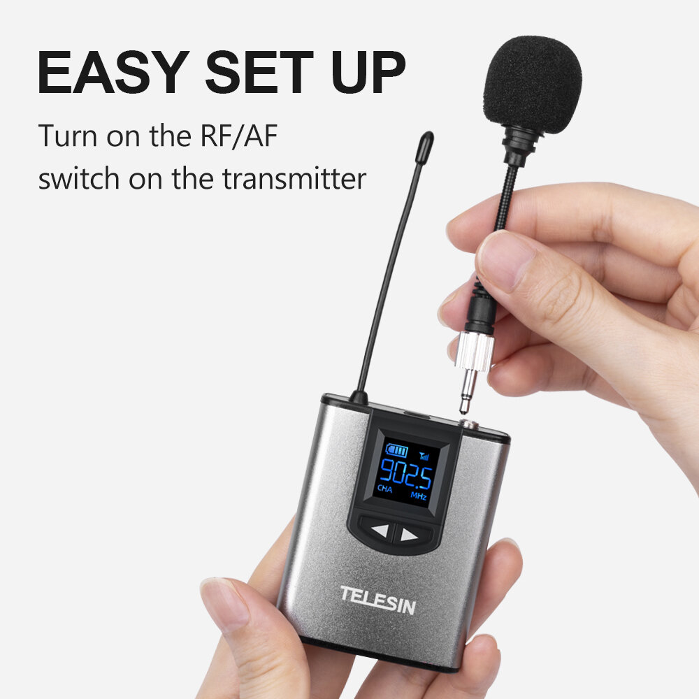 TELESIN Wireless Lavalier Microphone Set with Handheld, Headset