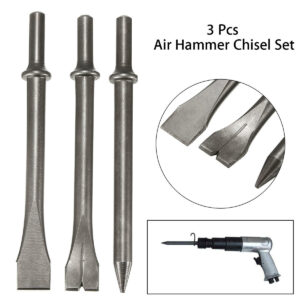 3 Pcs 7'' Length Air Hammers Punch Chipping Chisel Set Round Bar Tool Accessory