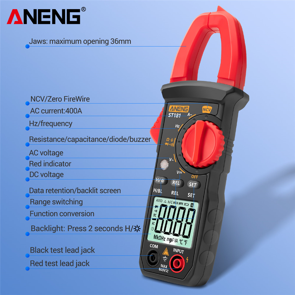 ANENG ST181 Digital Clamp Meter DC/AC Voltage 4000 Counts Multimeter ...