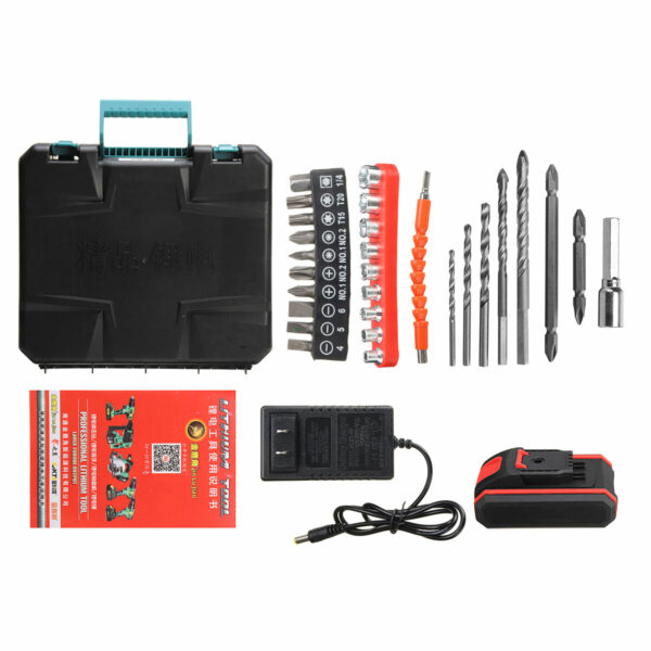 32pcs 36VF Cordless Brushless Electric Impact Drill Rechargeable Drill Screwdriver Power Tool W/ 1/2pcs Battery