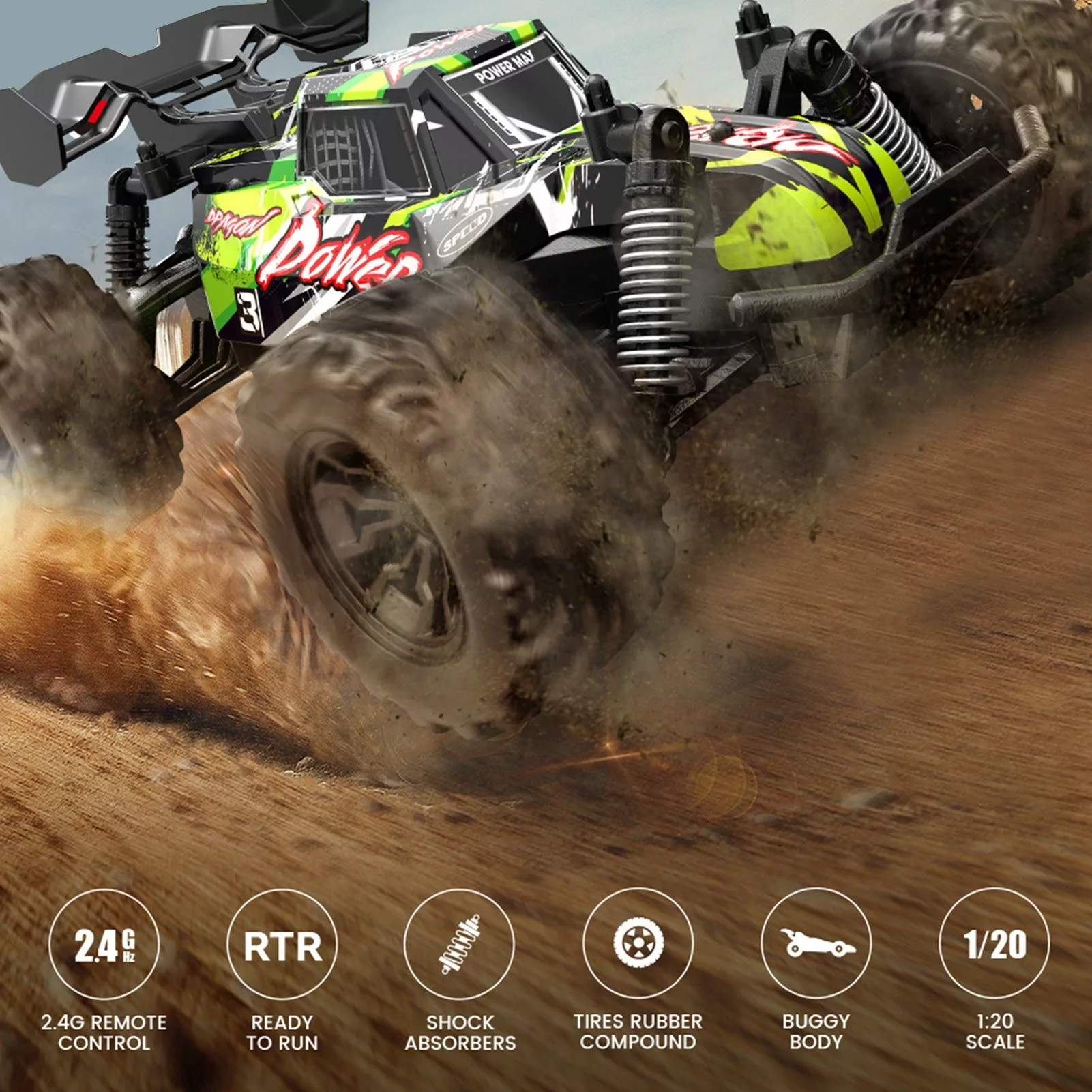 High-Speed 4WD Off-Road Racing Car with 2.4GHz Remote, 1:20 Scale